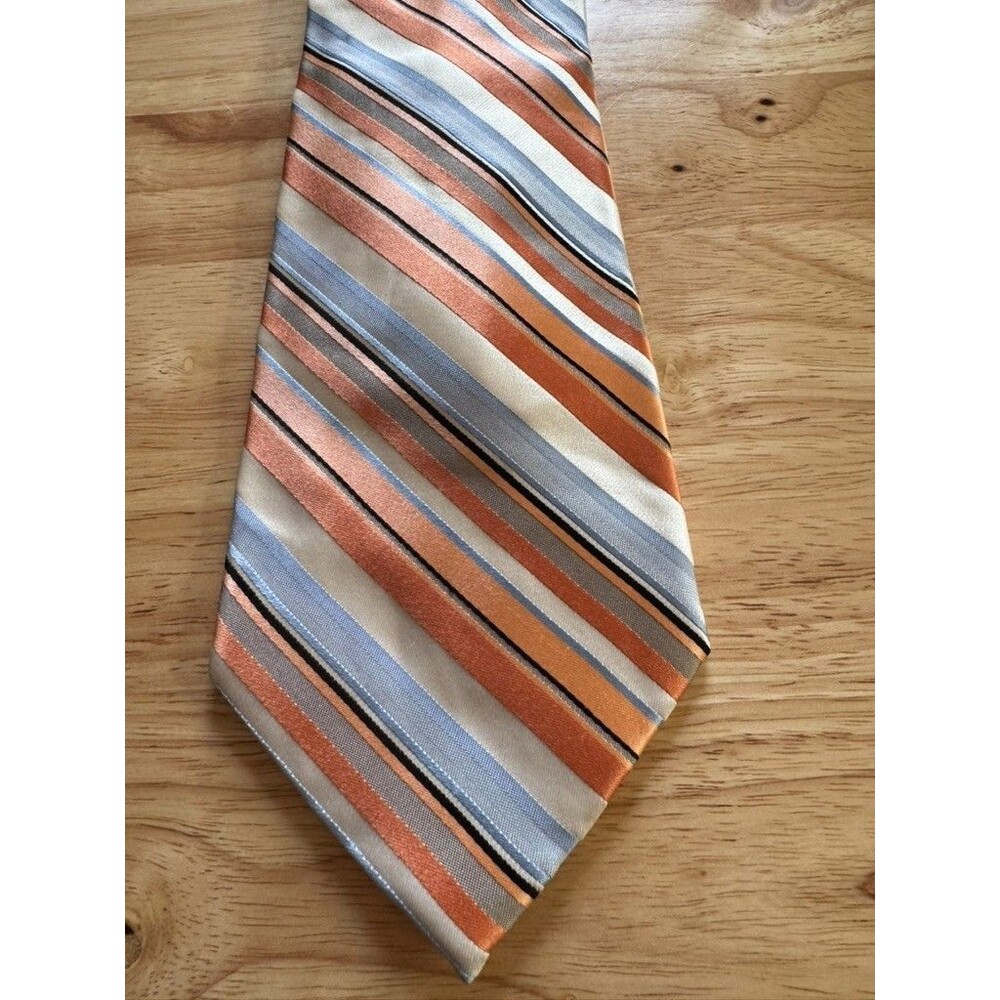 Retro 70s Style Striped Tie Orange Cream Blue Polyester Mod Groovy Mens Necktie